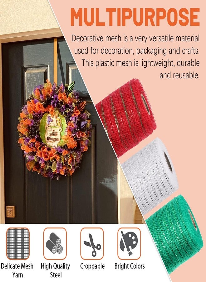 Tanstic 3 Rolls Mesh Ribbon, Deco Mesh Ribbon Christmas Deco Mesh Metallic Red Green White Mesh Ribbons Rolls for Wreaths, Gift Wrapping, Party Decorations (6 Inch x 10 Yards Per Roll) - Image 5